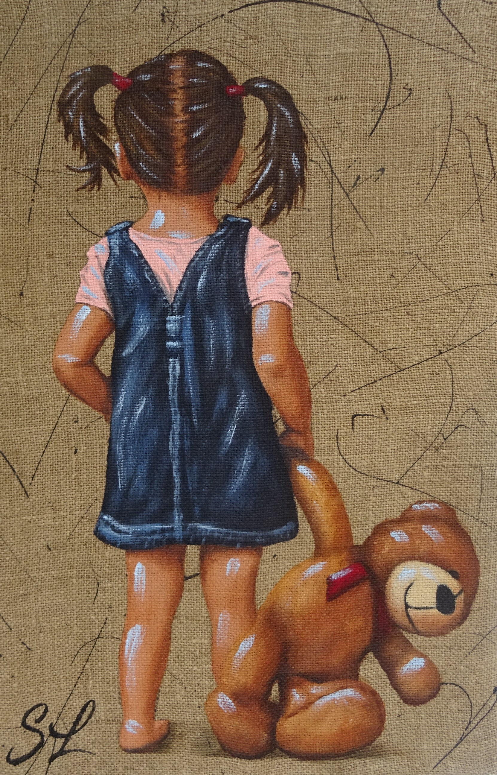 Petite Fille et son Nounours en balade